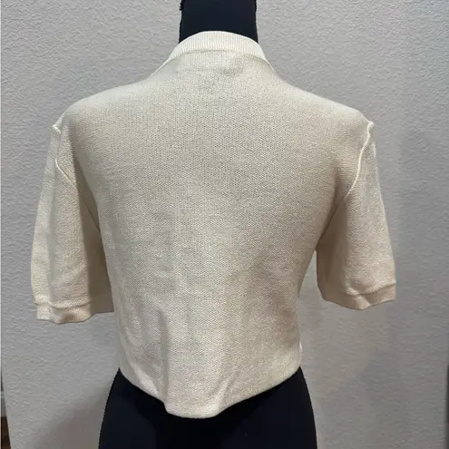 St. John Boutique Cream Textured Bomber Jacket with High Collar