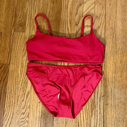 ANDIE x Mindy Bikini Set Maui Top Rib Swimsuit Flame Red size small NWT