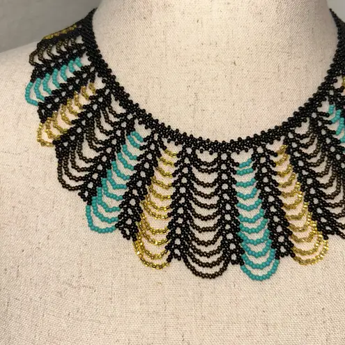 Hamaca Beaded Statement “Peacock” Magnetic Clasp Closure Bib Necklace Size OS Multiple
