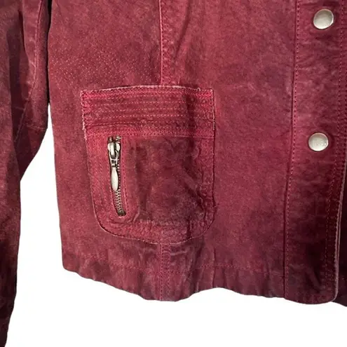 Chico's  Red Maroon Leather Suede Collared Button Front Jacket Women Sz 2 Sz M