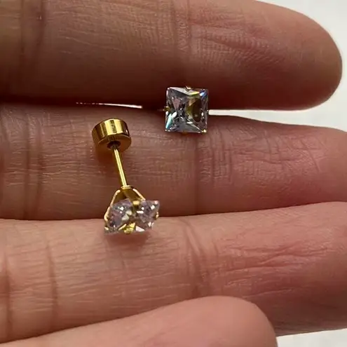 18k Gold plated Square White Crystal Zircon 5mm Stud Earrings