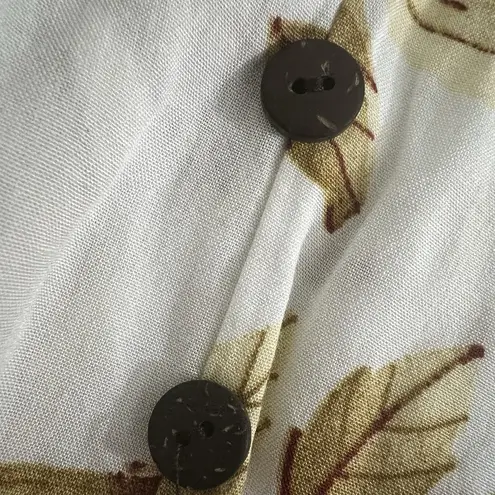 Boho Autumn Leaf Print Midi Dress Fall Outfit MEDIUM Beige Split Sides NWOT Tan