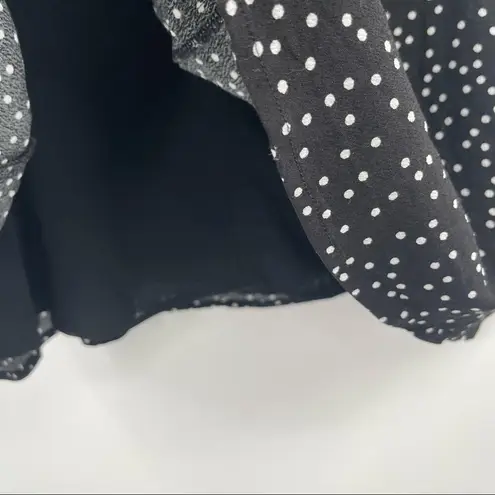 FRNCH Paris Dot Long Sleeve Dress Tie Neck B&W Polka Dots Flare Parisian SZ S/M