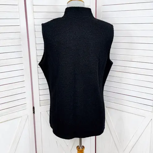 Alfred Dunner Embroidered Beaded Full Zip Mock Neck Boucle Wool Vest Black Small