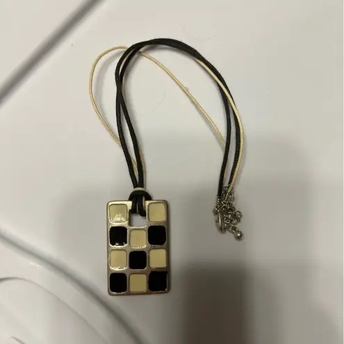 Checkerboard Pendant Necklace & Beaded Hoop Earrings Set Fashion Jewelry Black