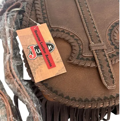 Justin Boots NWT! Justin Whipstitch Fringe Western Brown Saddle Shoulder Crossbody Bagv x