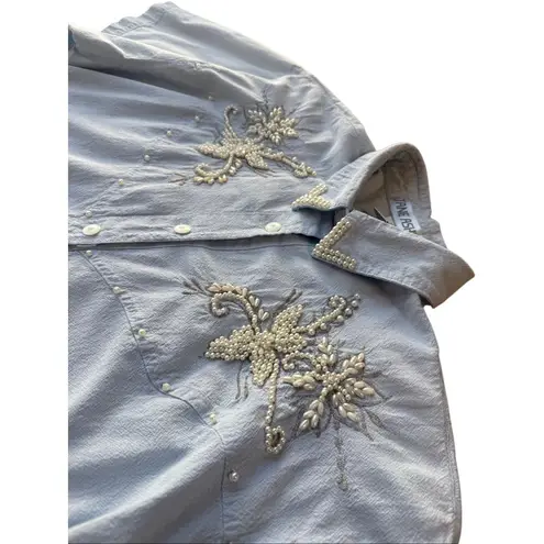 Jane Ashley Vintage 80’s light blue beaded and embroidered button-down shirt