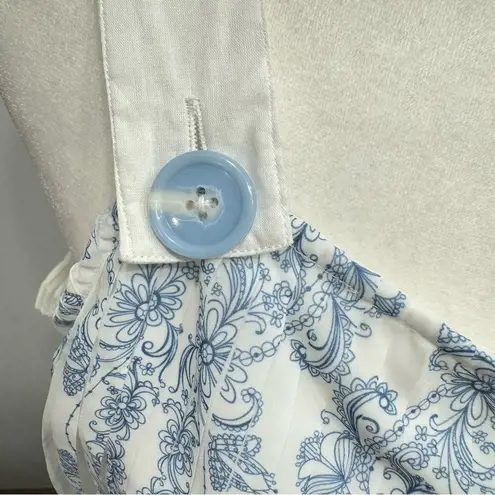 Blue & Ivory Pleated Plisse Skirt Dress KAS ModCloth Cottagecore Boho Milkmaid White Size M