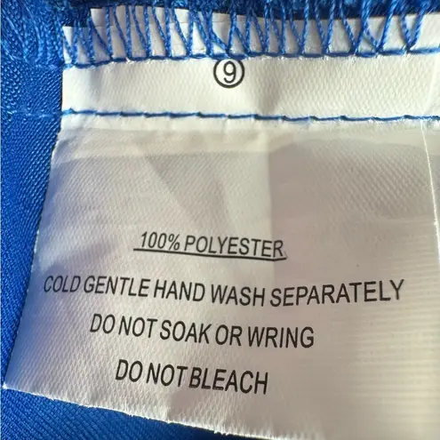 Angel Biba Blue satin halter neck faux wrap twisted backless mini dress size medium