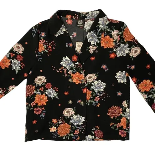 Bobeau Double Breasted Black Floral Blazer Jacket
