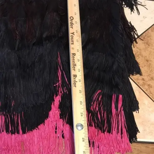 Vassarette Vintage black and pink all over party fringe dress size small