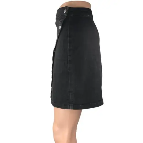 Free People  Notched Black Asymmetric Side Button Mini Wrap Denim Jeans Skirt 8 thumbnail 2