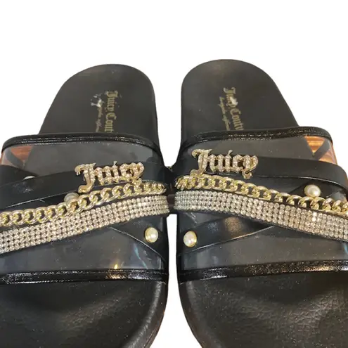 Juicy Couture  Styx Black Embellished Logo Slip On Slides Women Sz 6