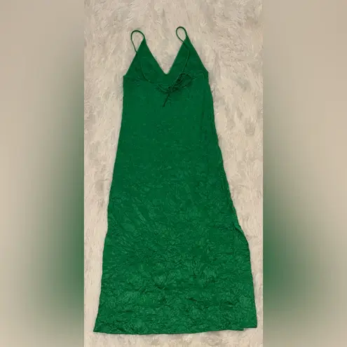Ganni NWOT CRINKLED satin slip midi dress bright Green Sz 32 XS