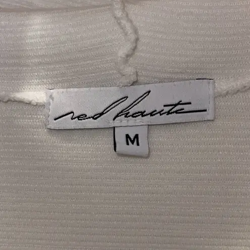 Red Haute Womens Ribbed Textured V-Neck Lounge Pullover Hoodie White Medium