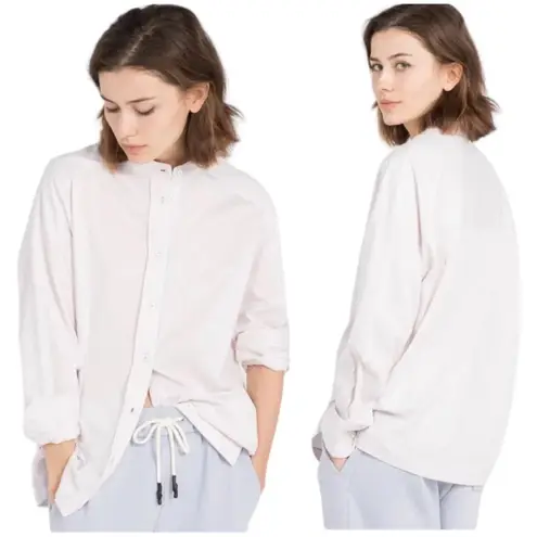 Max Mara Light Pink Edmea Button Down Blouse Medium Striped Mandarin Collar NEW