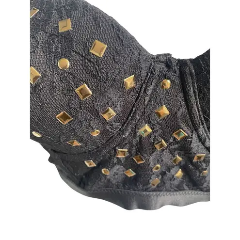 Women’s Y2K Black/ Gold Studded Bralette/Corset/ Bustier /Size 36C Festival Black