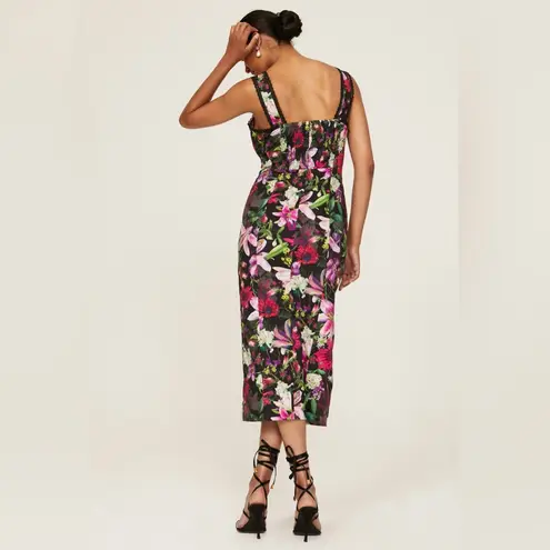 Marchesa Notte Botanical Midi Dress in Size 6 Black