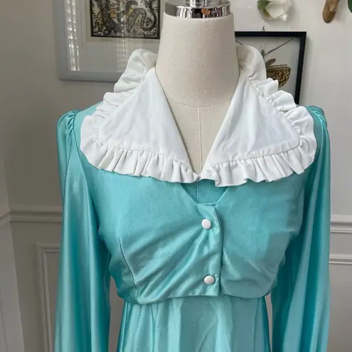 Vintage 60s 70s Turquoise Carol Gowns by Mr Walter 2pc Gown Long Halter Dress XS Blue