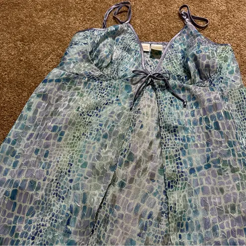 Vtg Gilligan O’Malley Cami Top Animal Snake Print Flutter Front Fairy Y2K Sz L Blue Size L