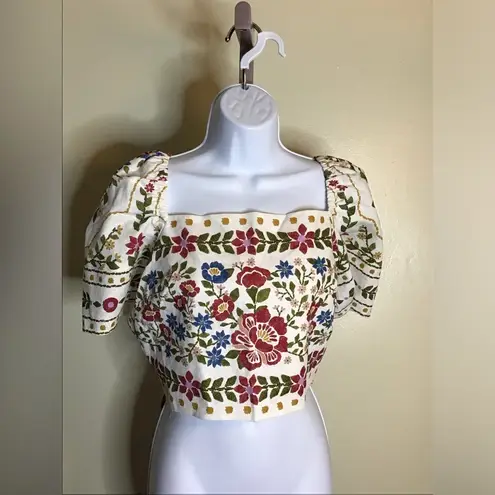 Farm Rio Sezane x Tie Back Floral cropped Shirt Sz. Lrg/Sz42 NWT Colorf…