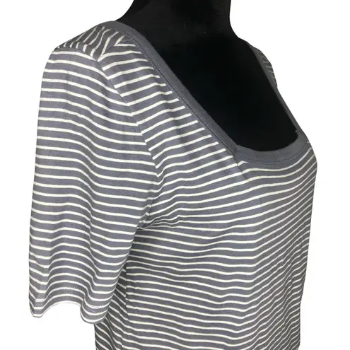 Susina Grey Folkstone Pinstripe Square Neck Short Sleeve Striped T