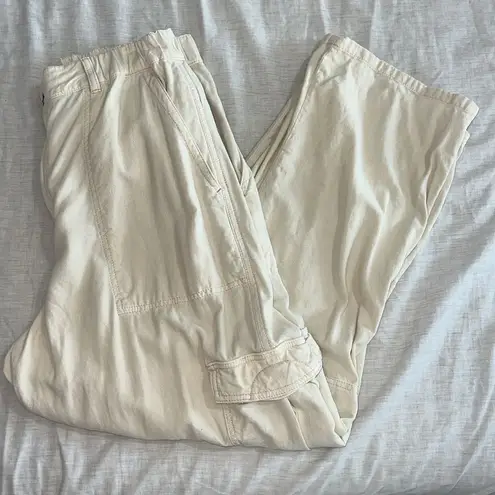 Anthropologie PILCRO Linen Blend Wide Leg Pants Cargo Y2K Baggy Pants Size Large White