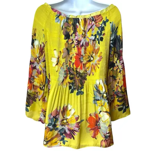 Spense Yellow Floral Babydoll Blouse Boho Peasant Fairycore Ethereal Garden M Size M