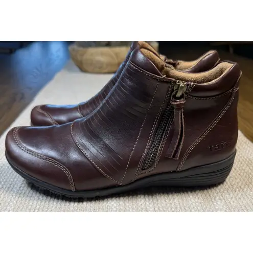 Taos Habit Ankle Boot Women's 7W Brunette Leather Round Toe Comfort Side Zip Brown Size 7
