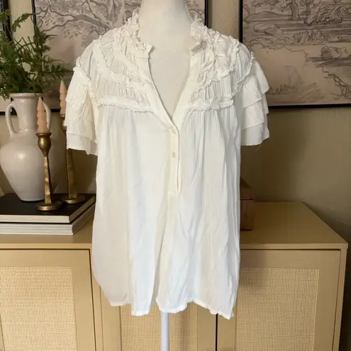 Maeve ANTHROPOLOGIE Short-Sleeve Ruffle Yoke Blouse Size Large NWT