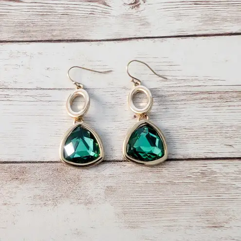 Vintage Earrings for Pierced Ears Gold Tone and Green Statement Dangle