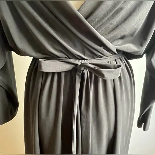 Vintage 80s Ricki Lane Nuit Black Batwing Dress Silver Beaded Small Medium