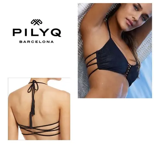 PilyQ New. PQ midnight gold D-cup braided bikini top.