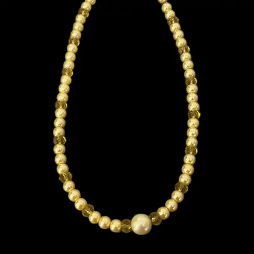 VTG Yellow Champagne Beaded Necklace Choker & Earrings Jewelry Set