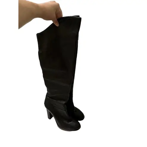 Reiss Women's Black Pull On Knee High Round Toe Leather Boots Size 39 EUR