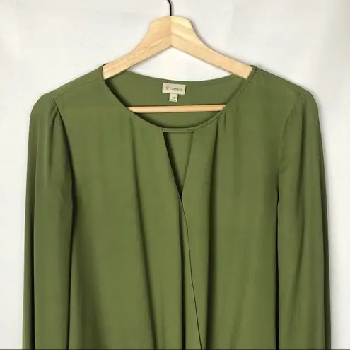 Daniel Cremieux Cremieux Olive Green Faux Wrap Surplice Long Sleeve Blouse XS