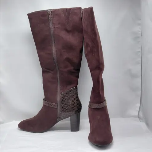 Karen Scott Sharonn Brown Knee High Boots 7.5M Faux Suede Chunky Block Heel
