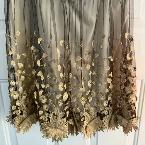 SIZE: S/M Elegant Black & Gold 100% Silk Dress Embroidered Mesh Overlay Cocktail Size undefined