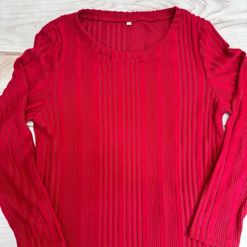 NEW Dark Red Soft Brushed Ribbed Textured Loose Fit Long Sleeve Top Size Small