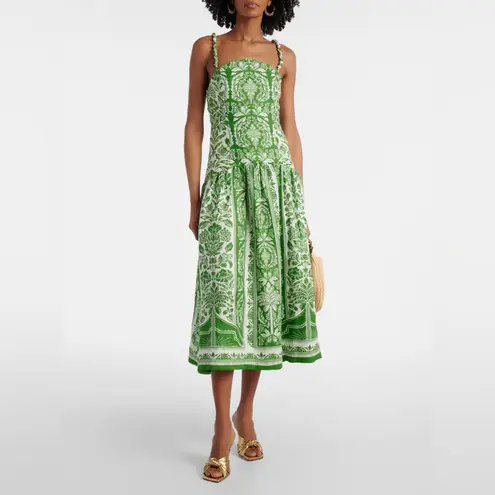 Farm Rio Green Delicate Tapestry Euroflax™ Premium Linen Midi Dress,Medium, $265