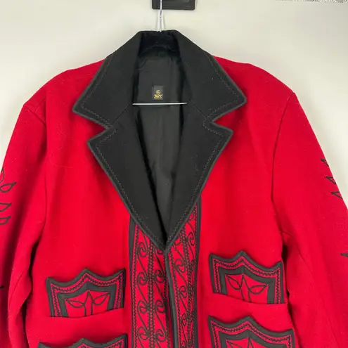 Unique Embroidered Wool Jacket Red/Black Size XL Made in Guatemala unisex Red