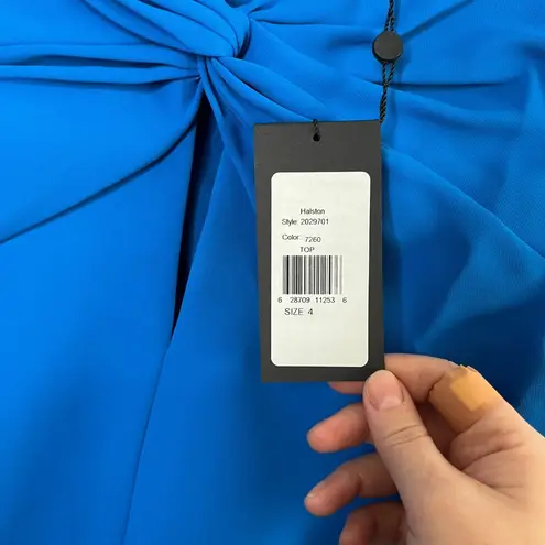 Halston Women's Faren Knot Dress Shell Top Ocean Blue Size 4