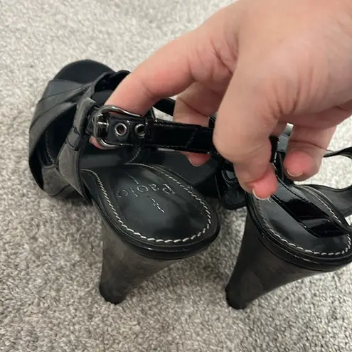 Linea Paolo Size 8 Black Patent Strappy Chunky Heel Open Toe Sandals