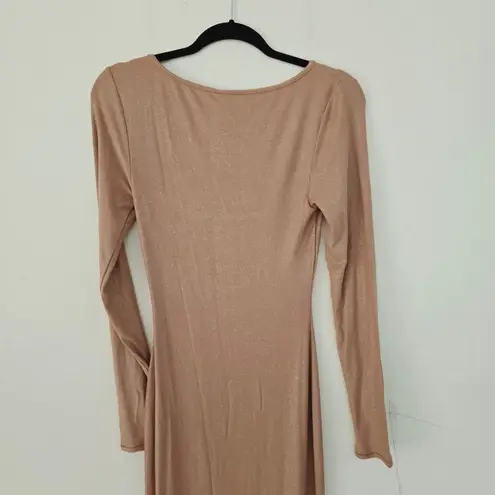 SKIMS New Soft Lounge Shimmer Long Sleeve Dress Camel Tan Metallic Foil Size M
