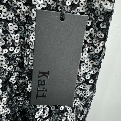 KAii Black With Silver Sequins Open Front 3/4 Sleeve Cardigan Wrap Swiftie Size M - Image 9