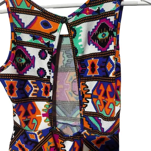 Y2K Peplum Going Out Geometric Patterned Cut Out Back Top Medium DEB Orange