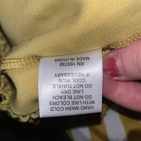 Modern Works Striped Polyester Poplin Satin wide-leg Pant Pockets Mustard White