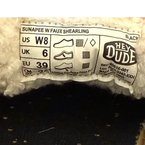 Hey Dude Women's Sunapee W Faux Shearling Slip On Shoes Black Women's Size 8