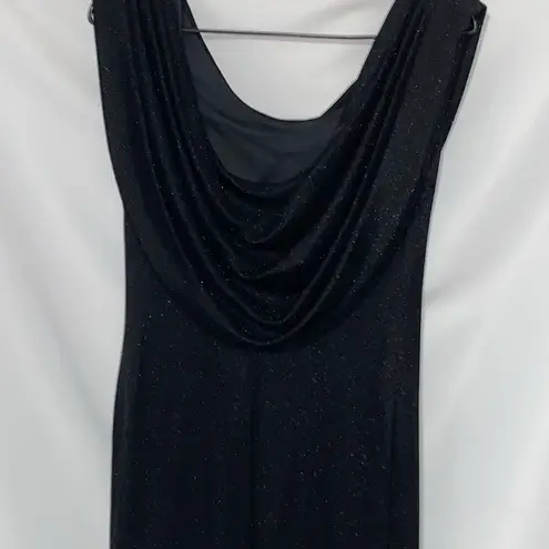 Alex Evenings SIZE 4 BLACK SILVER GLITTERY Sheath Dress w/ DRAPE Cowl Neck