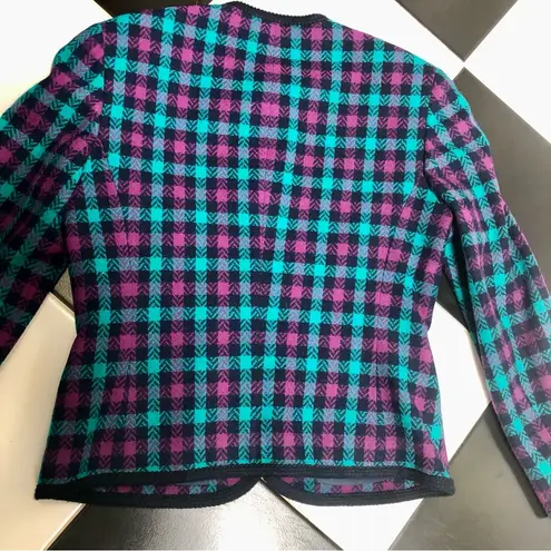 Pendleton Vintage 80s Plaid Cropped Blazer Wool Jacket Blue Purple Teal Black 8